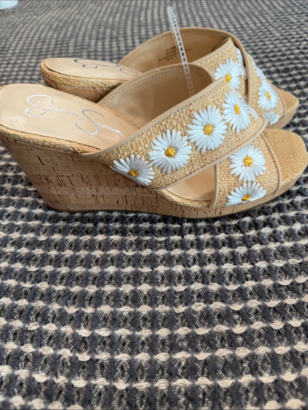 Jessica Simpson Natural Tan Slide Mules with White Daisy Embroidery - Picture 5 of 5